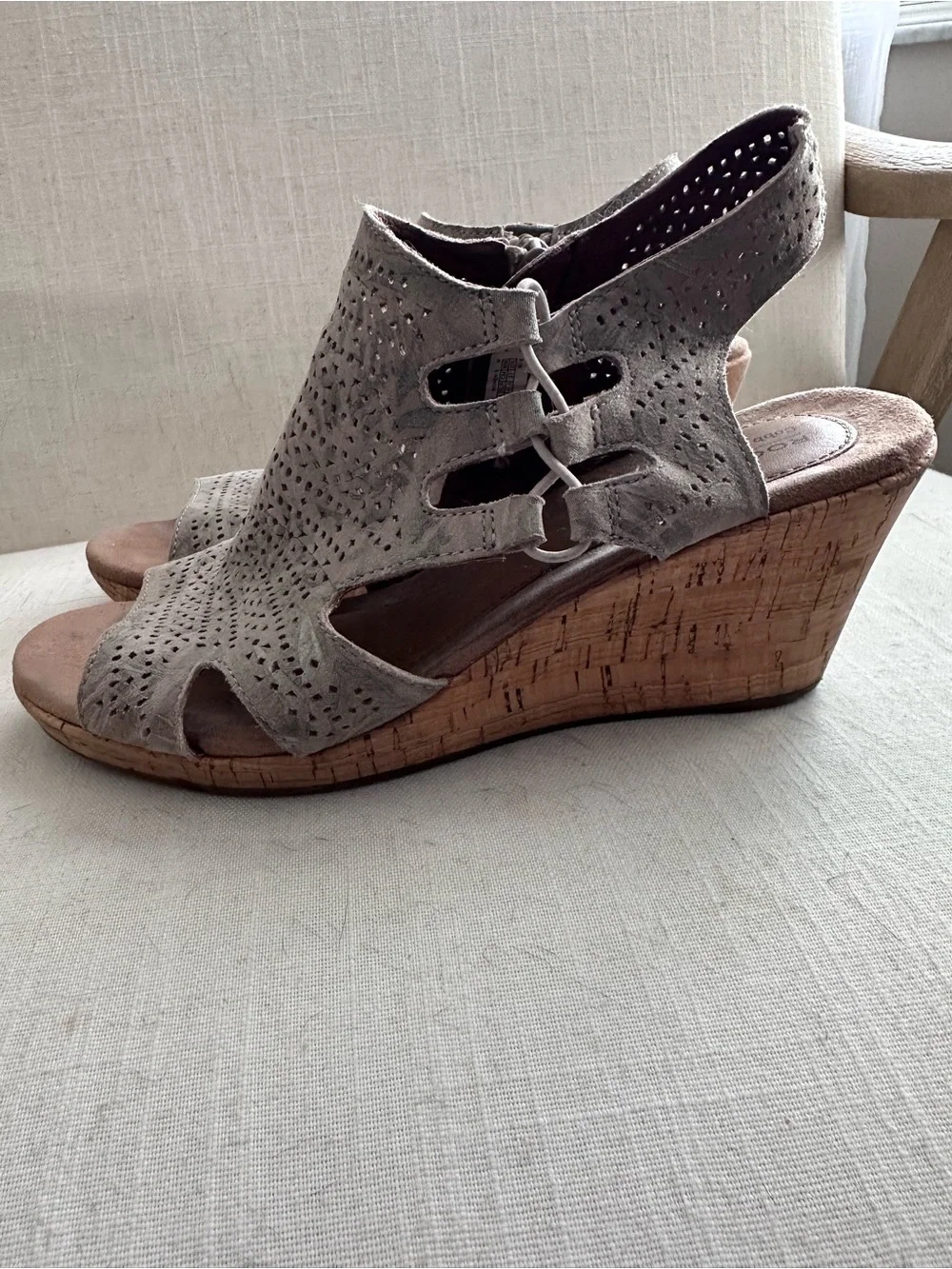 Rockport Light Gray Perforated Leather Wedge Sandals